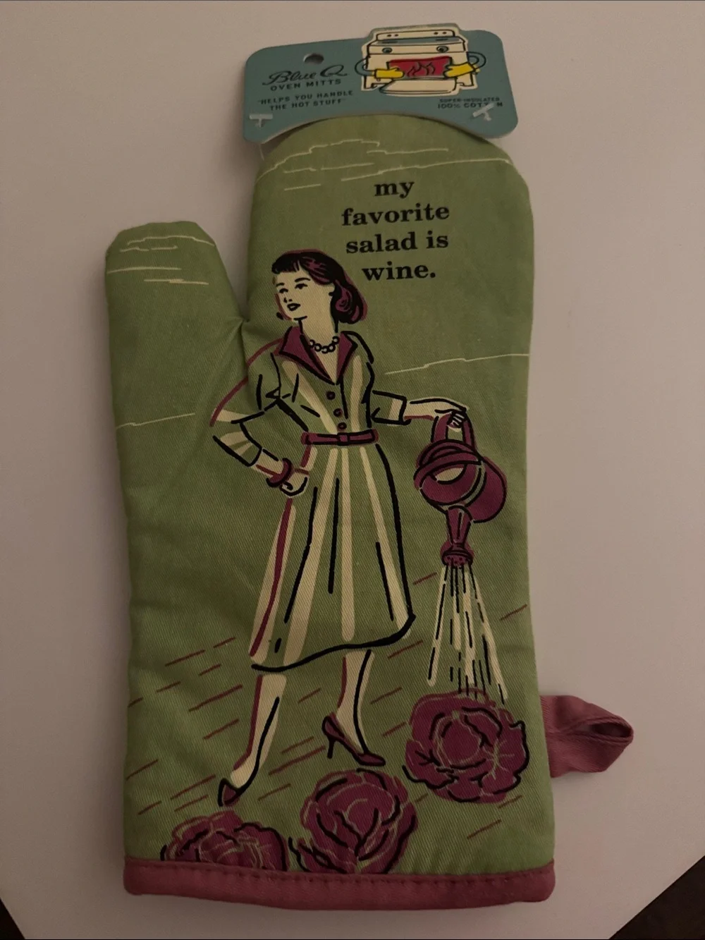 Blue Q Light Green Oven Mitt with Retro Oven Graphic